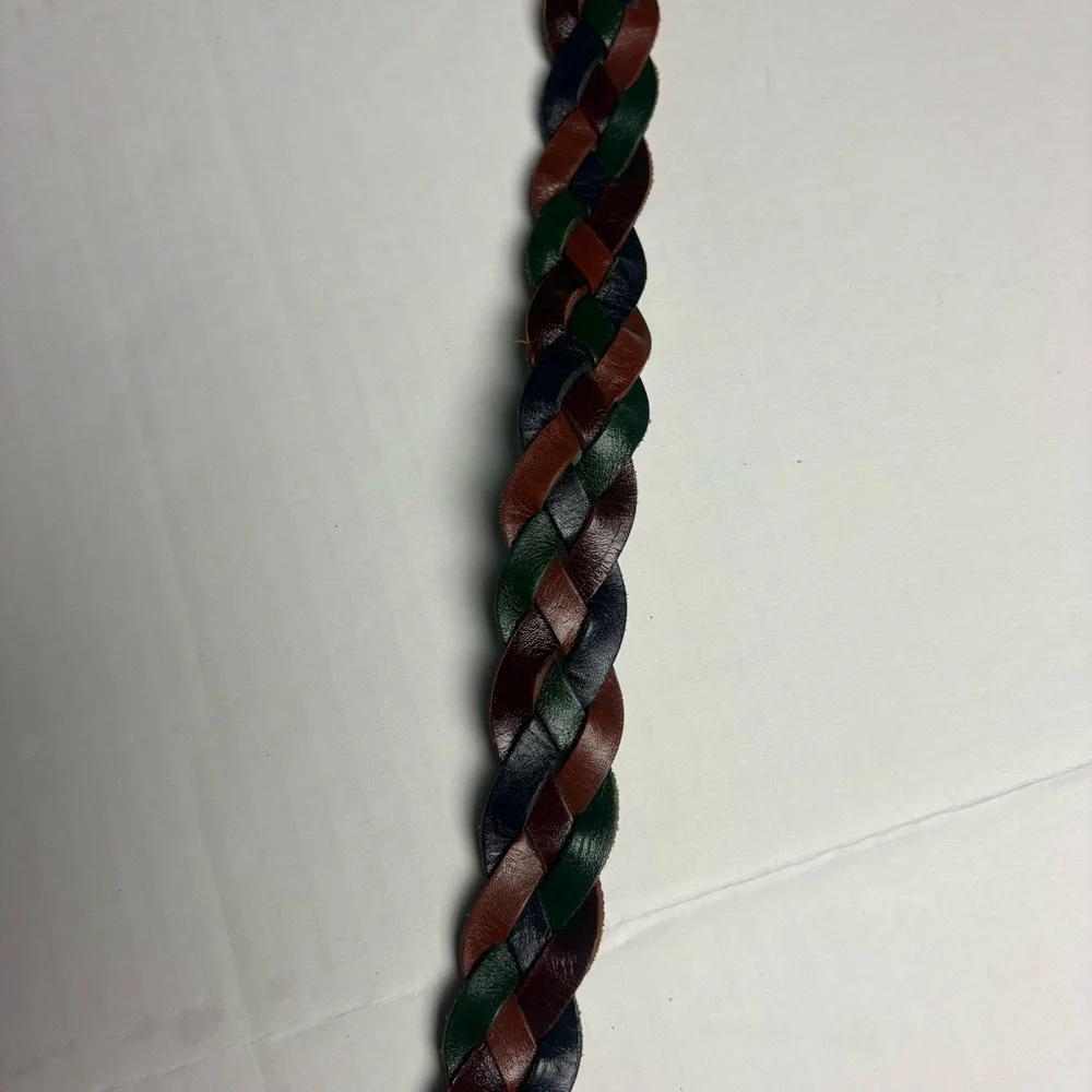 Vintage Women's Medium Belt Leather Braided Y2K Green Maroon Brown K4020106